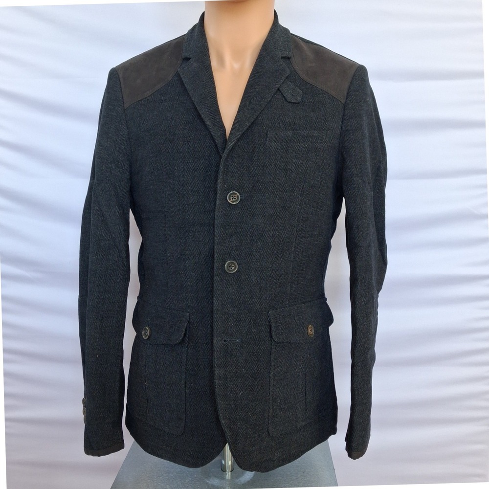 Ted Baker London Mens Injejak Herringbone Blazer Jacket Grey Size 4 TA2M GJ10
